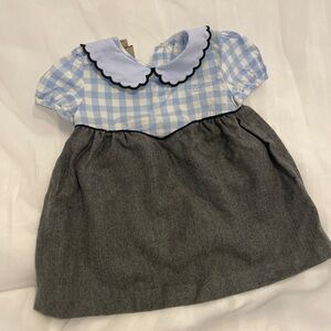 Gucci Baby Girl Dress – Blue Gingham & Grey Wool Blend | Elegant Collar